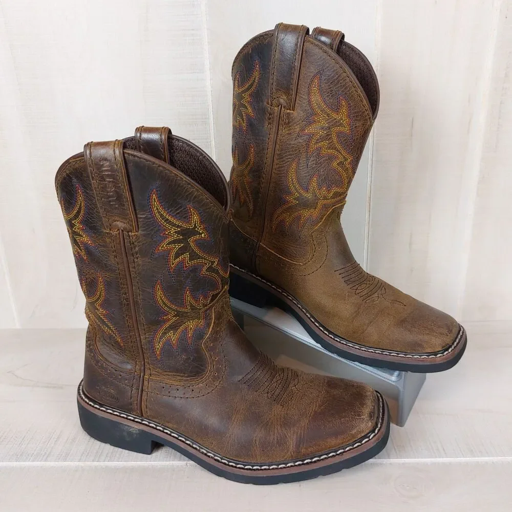 Justin Boots Cattleman Kids Western Boot Size 2.5D Brown SK4681